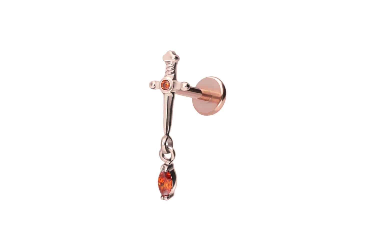 Titan Labret Piercing mit Push Fit DOLCH + KRISTALLTROPFEN